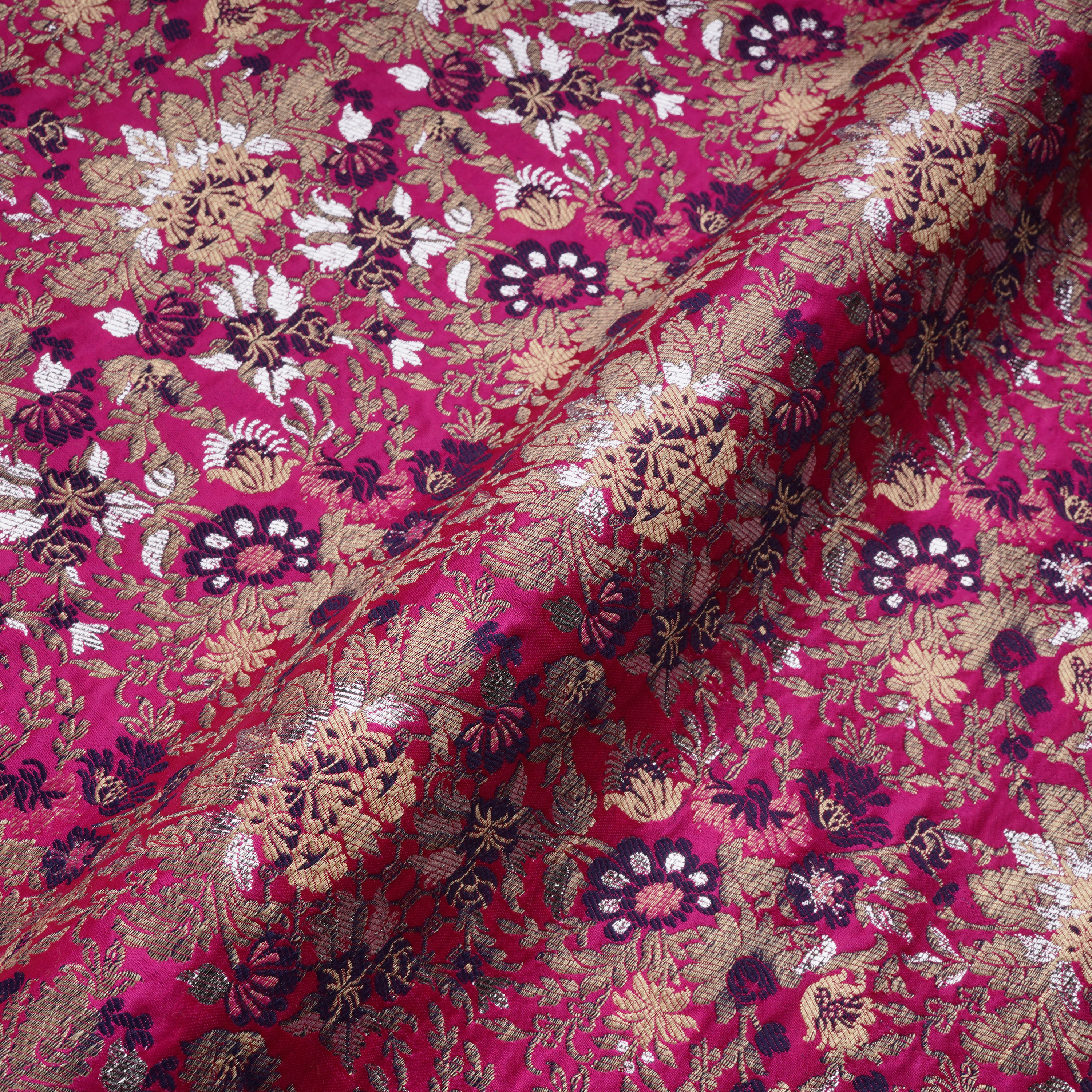 Neel-Gulzar – Pure Katan Satin (Heavyweight | Indigo Floral Jaal | Golden & Silver Zari)