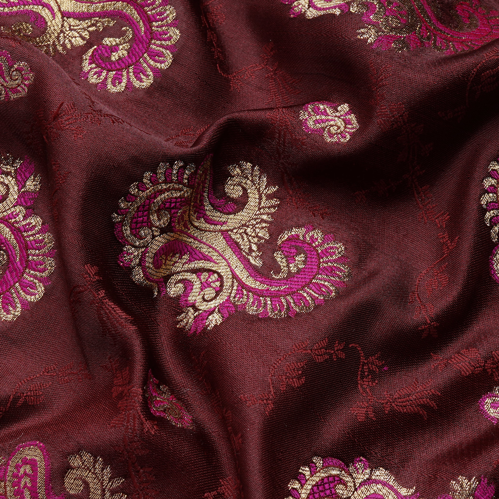 Gulrukh – Satin Jamawar Kamkhwab Fabric with Mughal Art