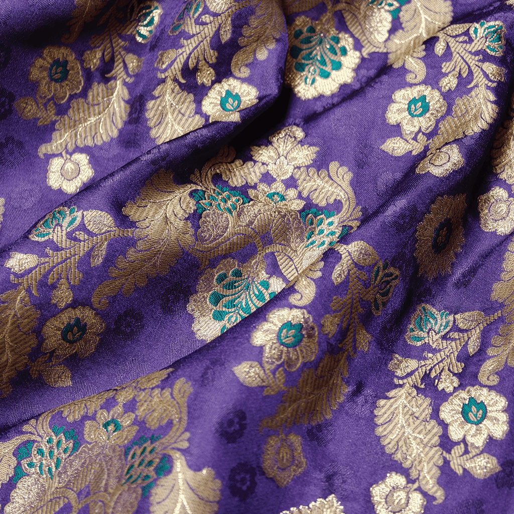 Shahnoor – Satin Jamawar Kamkhwab Fabric with Mughal Art - Zahra Maham