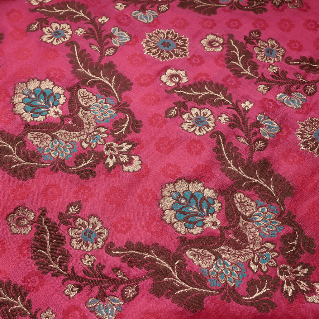 Shahnoor – Satin Jamawar Kamkhwab Fabric with Mughal Art - Zahra Maham