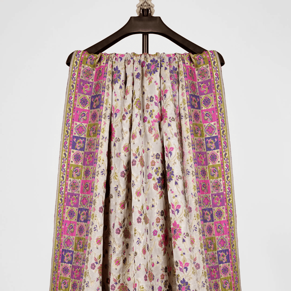Shan-e-Burda – Kumkhwab Shahi Pure Chiffon Shawl - Zahra Maham