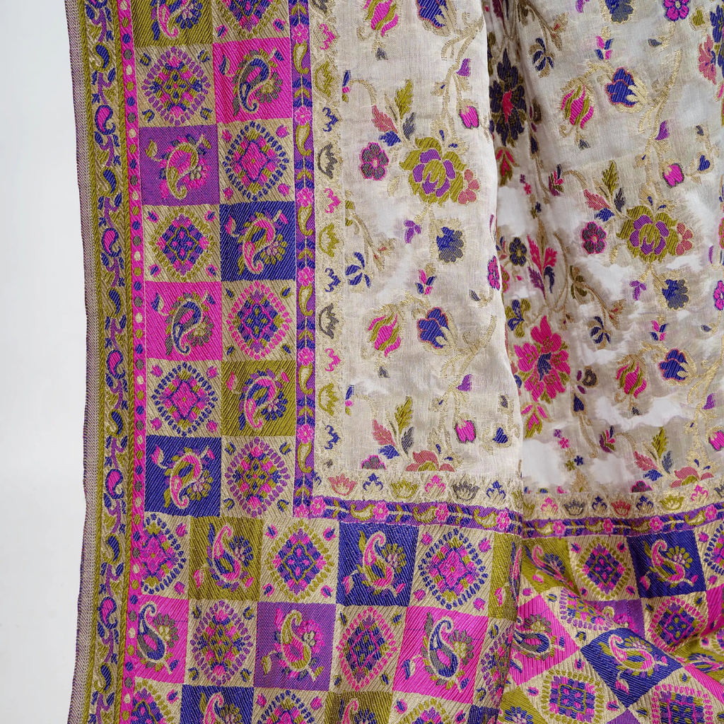 Shan-e-Burda – Kumkhwab Shahi Pure Chiffon Shawl - Zahra Maham