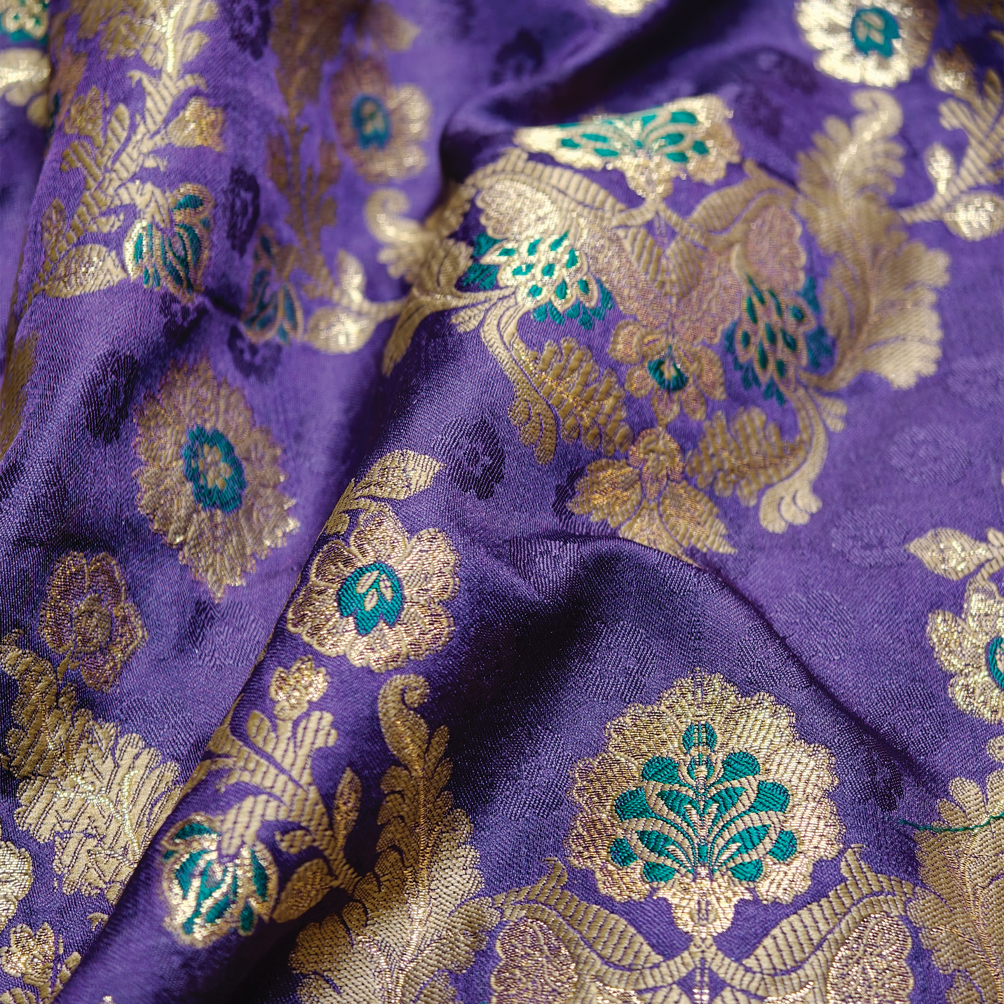 Shahnoor – Satin Jamawar Kamkhwab Fabric with Mughal Art