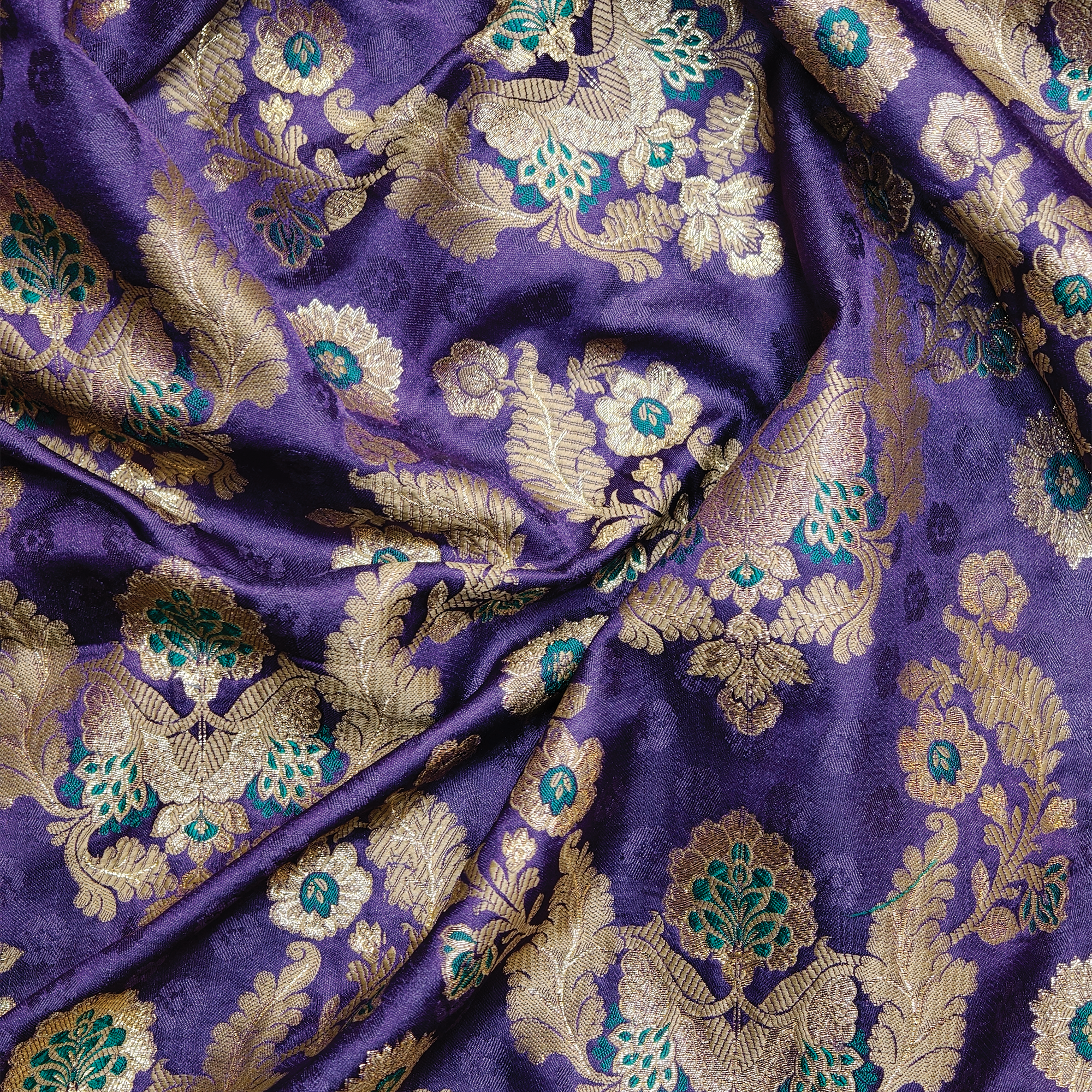 Shahnoor – Satin Jamawar Kamkhwab Fabric with Mughal Art