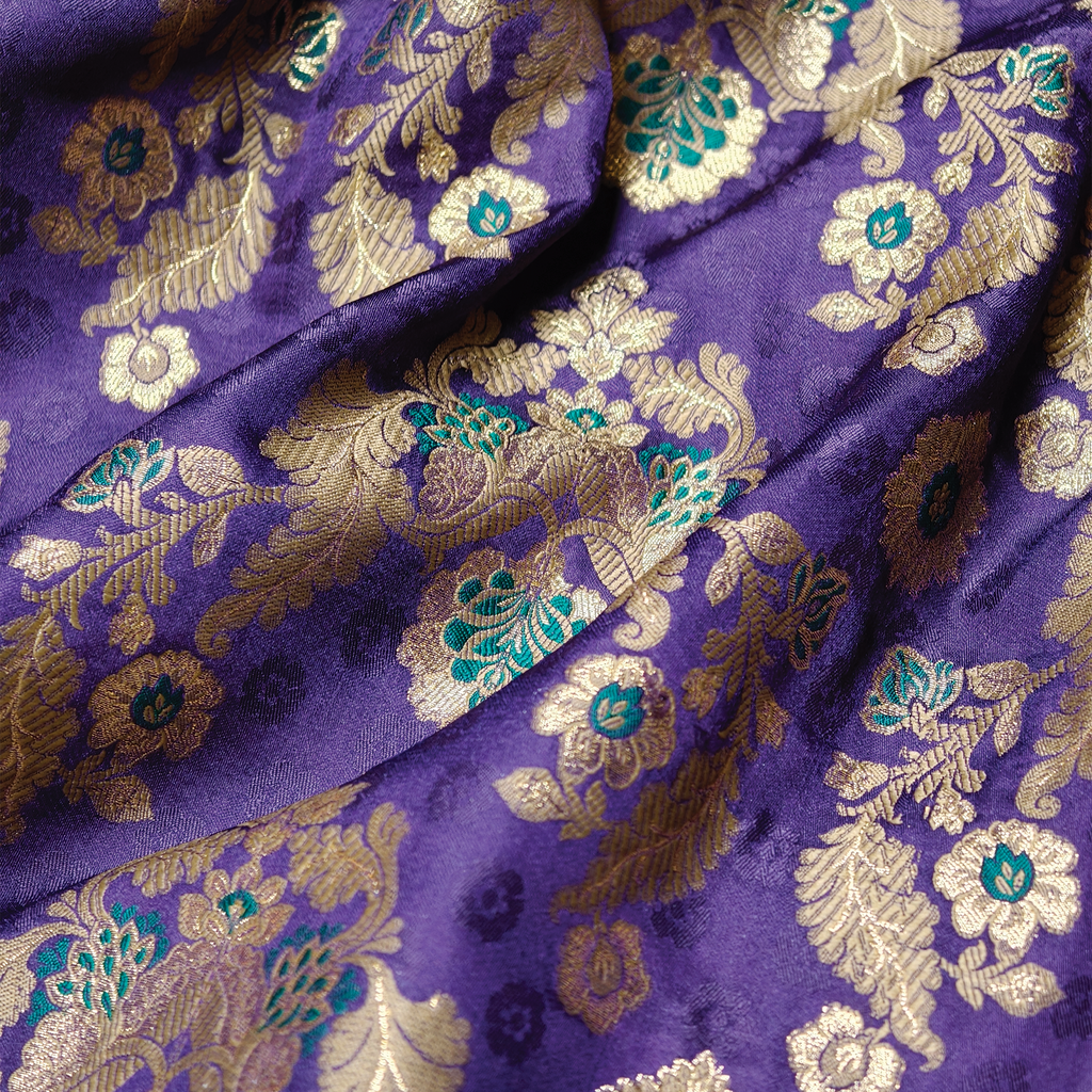 Shahnoor – Satin Jamawar Kamkhwab Fabric with Mughal Art