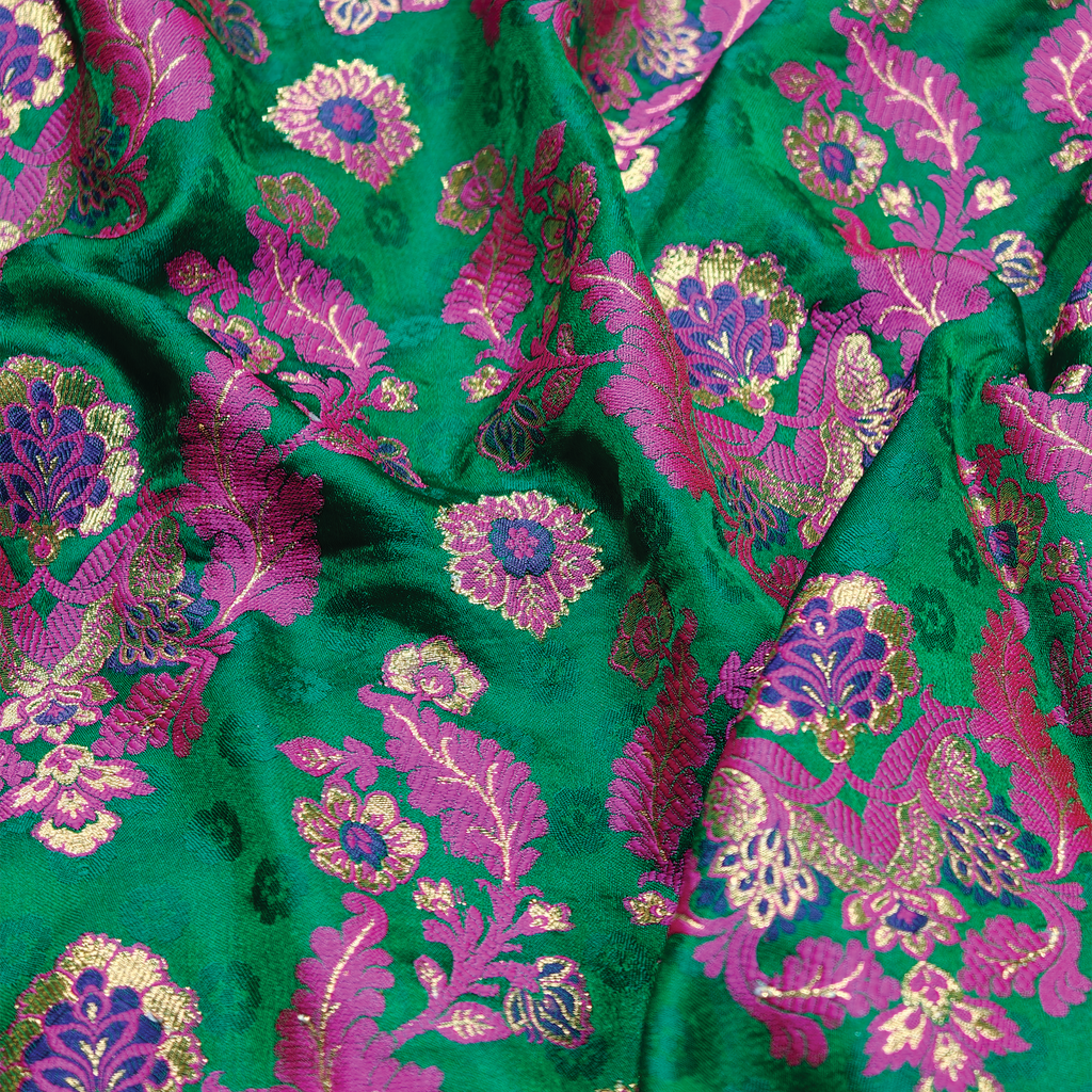 Shahnoor – Satin Jamawar Kamkhwab Fabric with Mughal Art