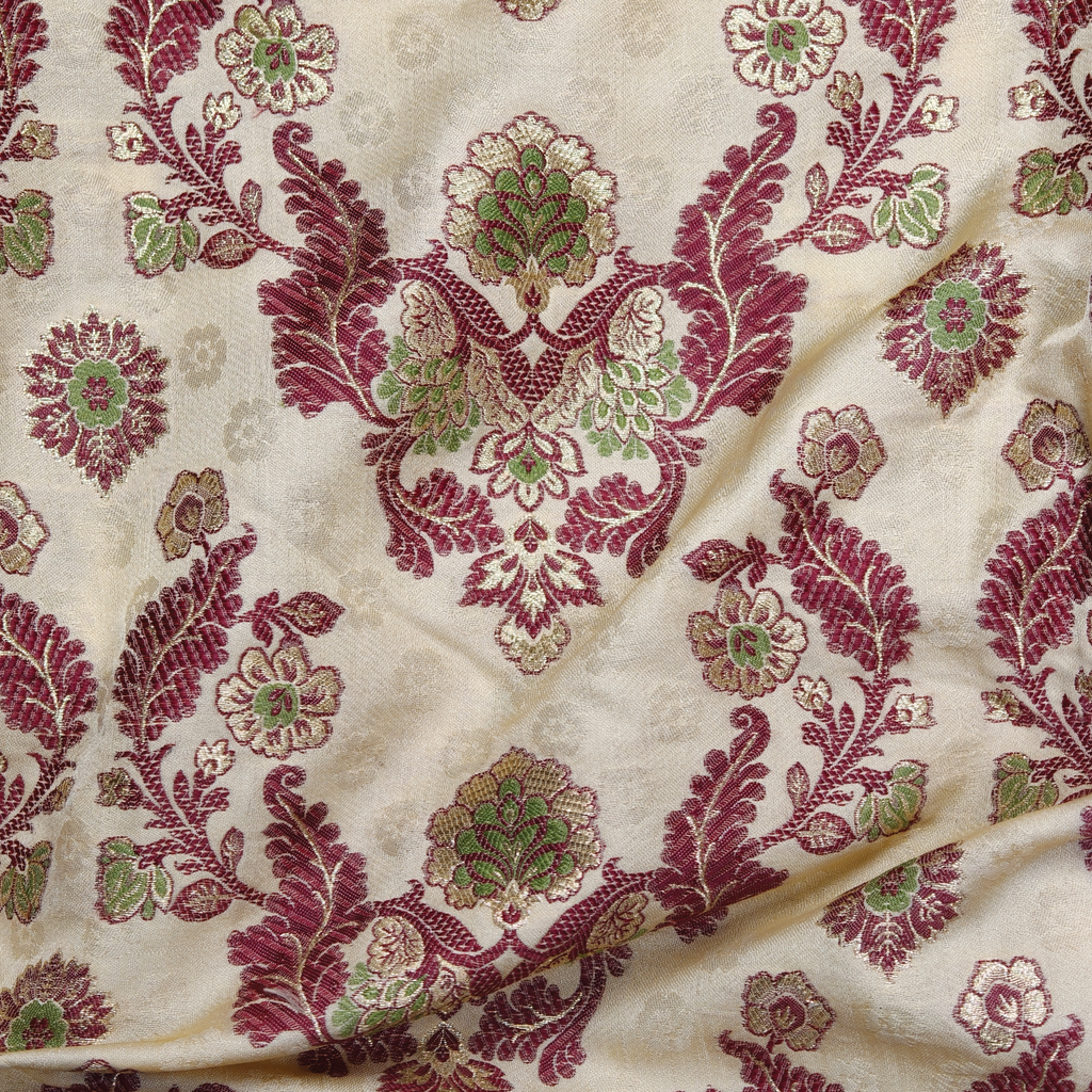 Shahnoor – Satin Jamawar Kamkhwab Fabric with Mughal Art