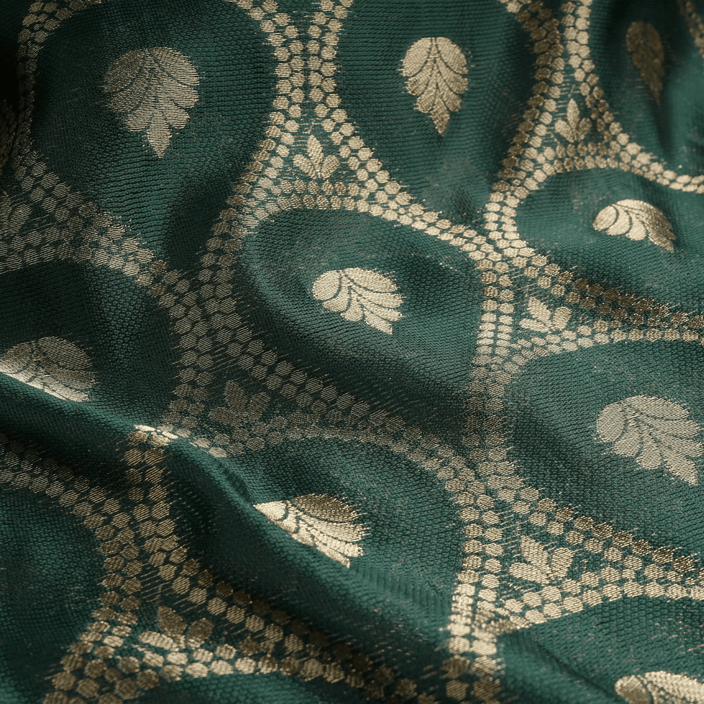 Shehnai – Loom Net Fabric with Golden Zari Bunch - Zahra Maham