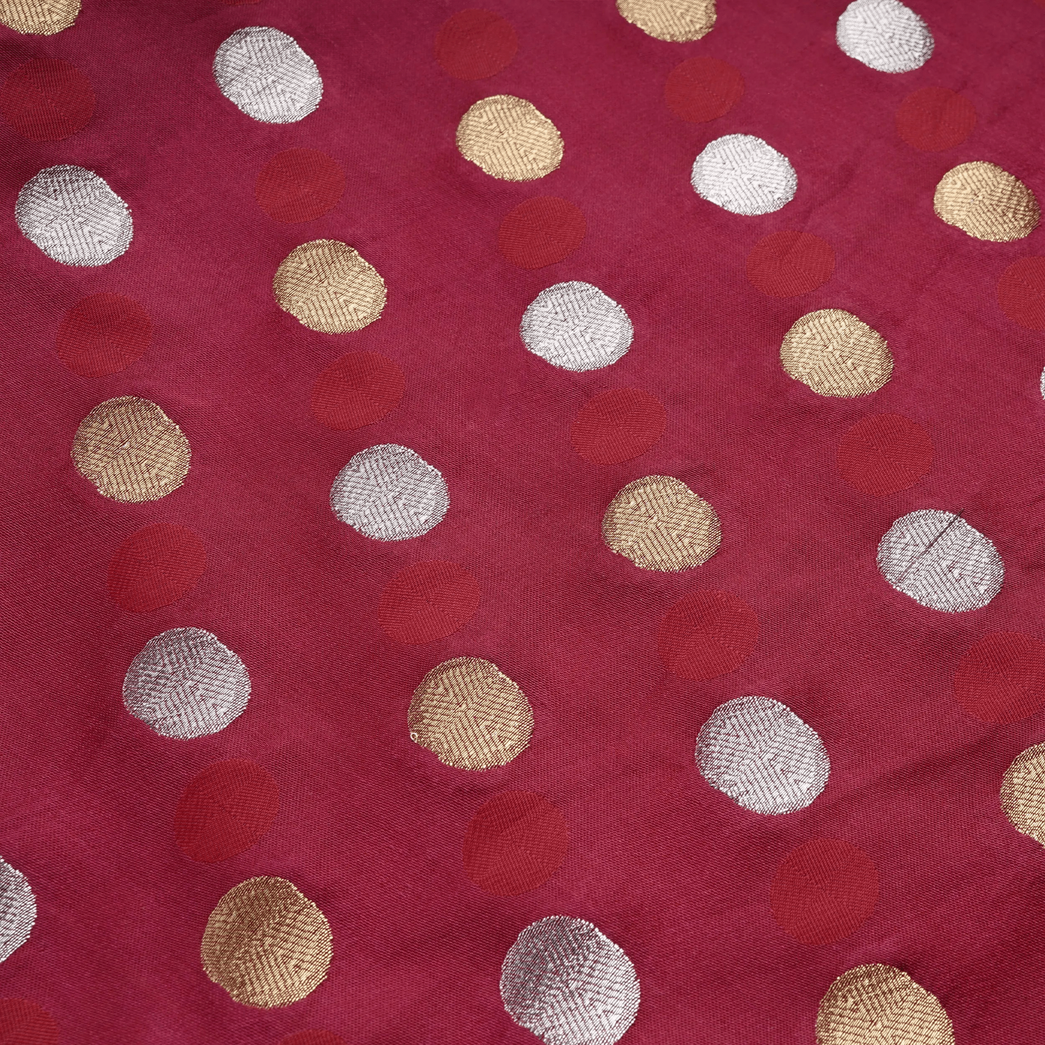 Sikra – Satin Jamawar Fabric with Circular Coin Motif (Golden & Silver Zari) - Zahra Maham