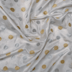 Sikra – Satin Jamawar Fabric with Circular Coin Motif (Golden & Silver Zari) - Zahra Maham