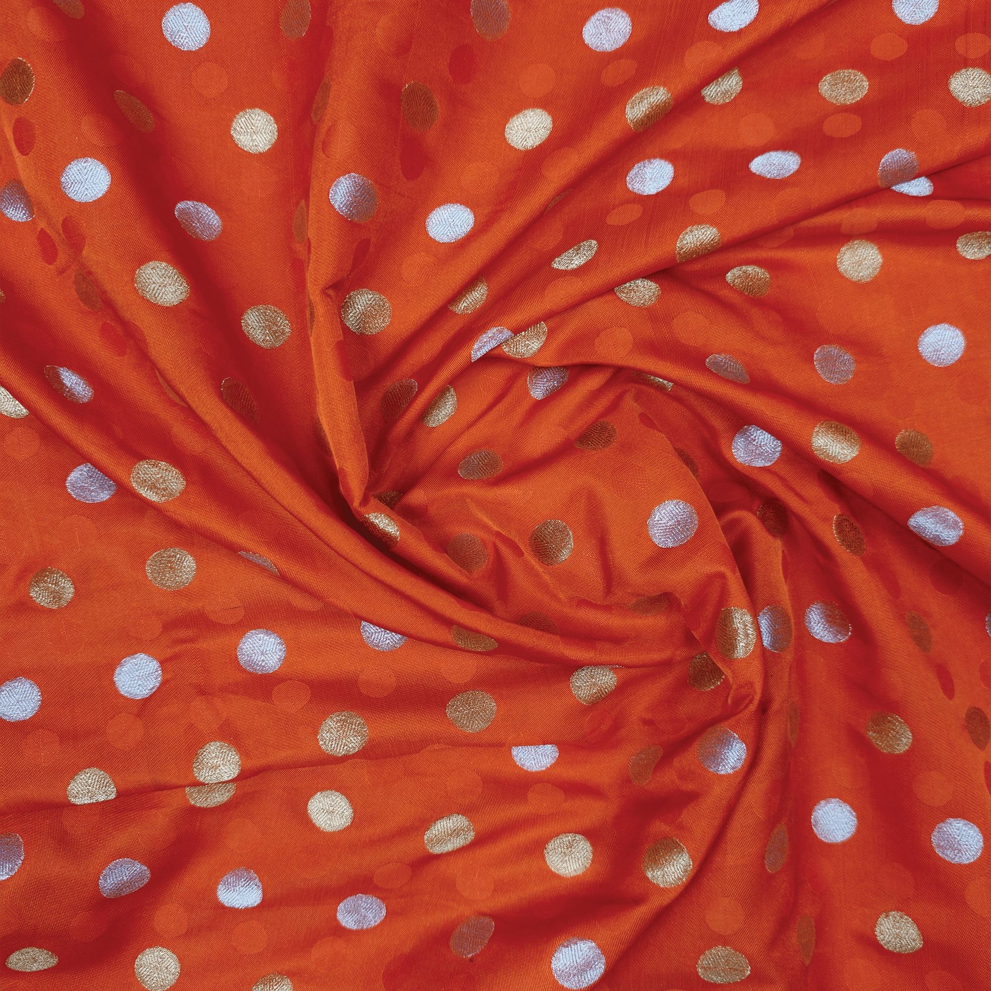 Sikra – Satin Jamawar Fabric with Circular Coin Motif (Golden & Silver Zari) - Zahra Maham