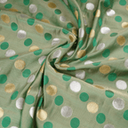 Sikra – Satin Jamawar Fabric with Circular Coin Motif (Golden & Silver Zari) - Zahra Maham