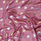 Sikra – Satin Jamawar Fabric with Circular Coin Motif (Golden & Silver Zari) - Zahra Maham