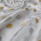 Sikra – Satin Jamawar Fabric with Circular Coin Motif (Golden & Silver Zari) - Zahra Maham