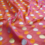 Sikra – Satin Jamawar Fabric with Circular Coin Motif (Golden & Silver Zari) - Zahra Maham