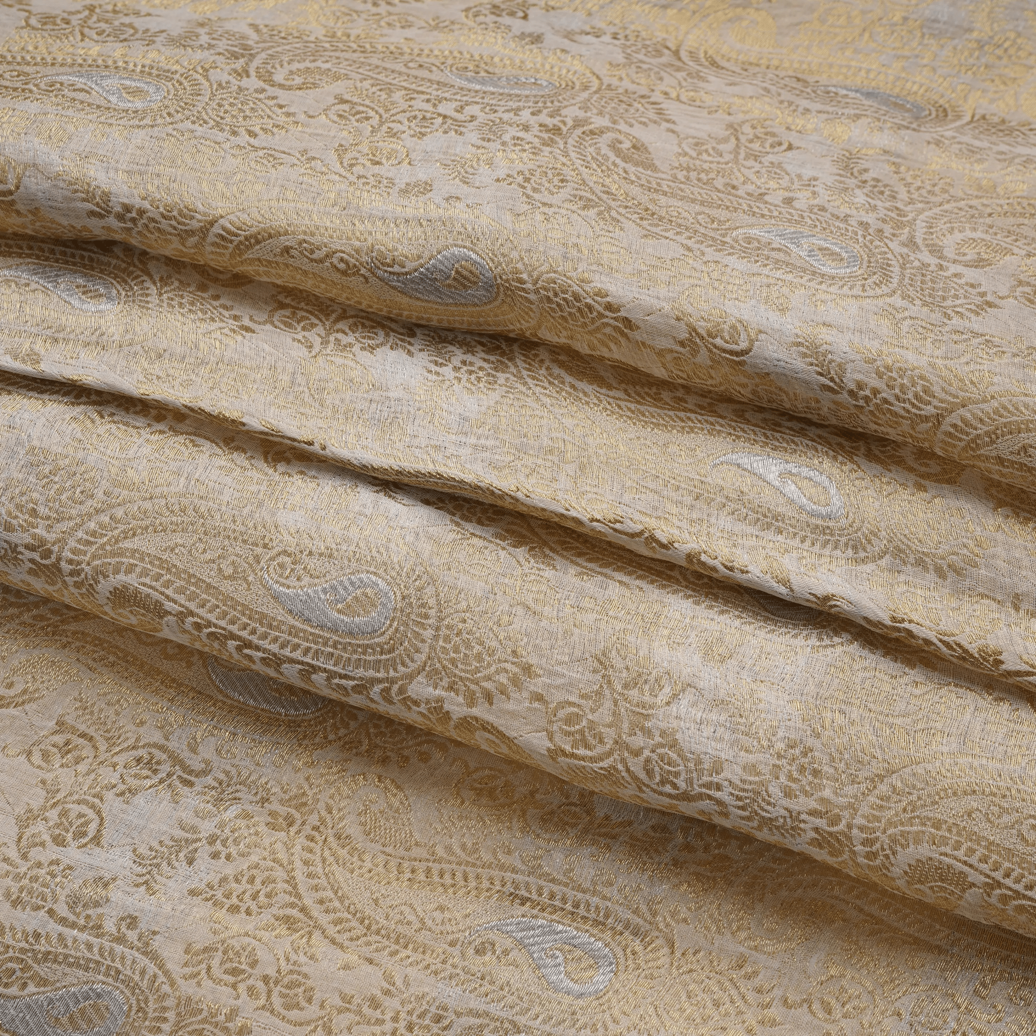 Tanzeem-e-Aali – Pure Katan Atlas (Mughal Pattern | 3-Color Thread | Golden Zari) - Zahra Maham