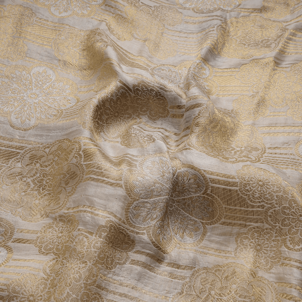 Tanzeem-e-Aali – Pure Katan Atlas (Mughal Pattern | 3-Color Thread | Golden Zari) - Zahra Maham