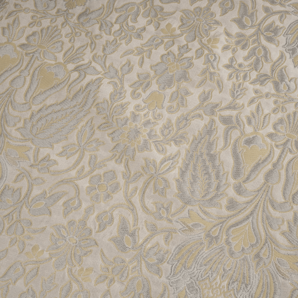 Zebdaan – Pure Katan Satin (Jaaldaar Weave |Beige Resham & Silver Zari) - Zahra Maham