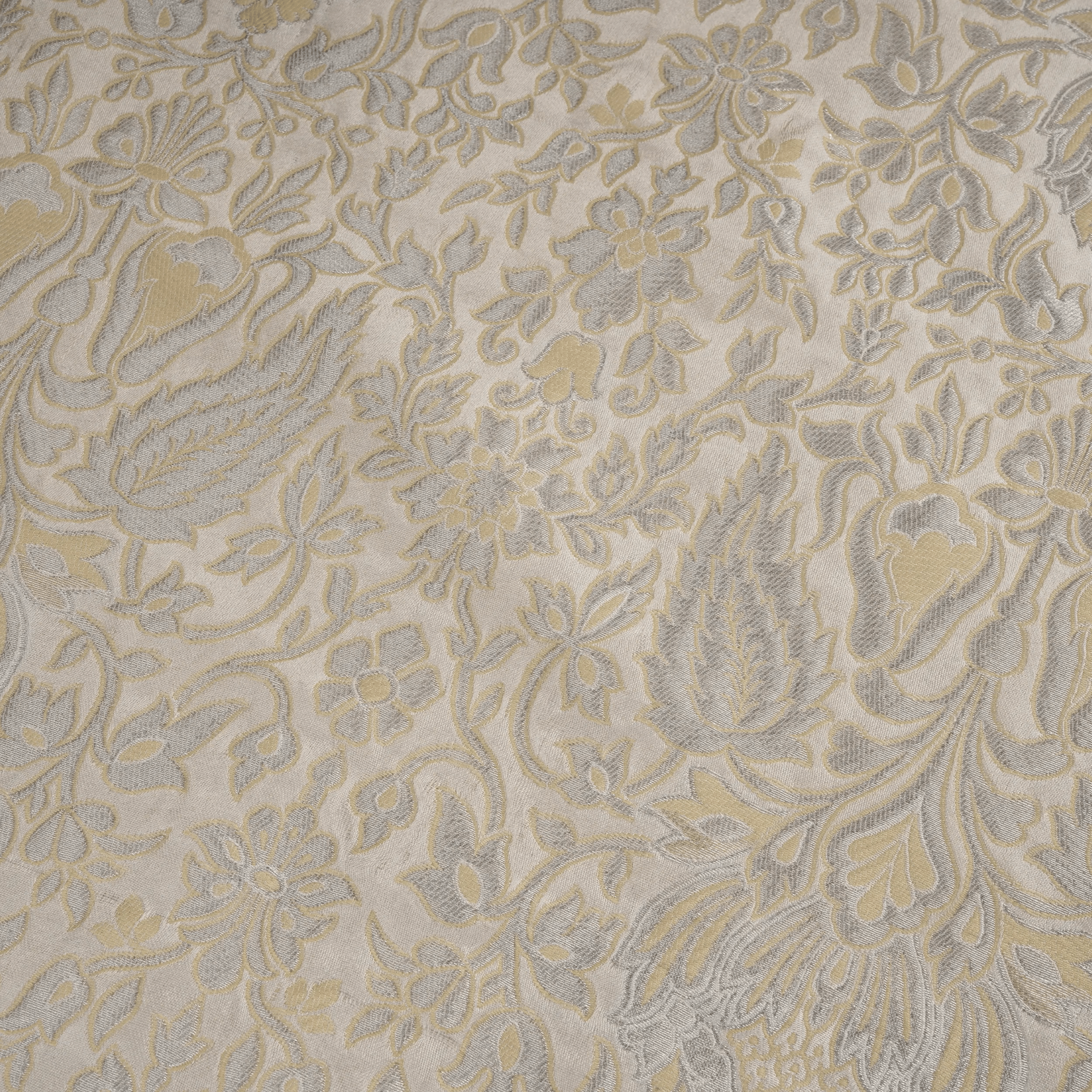 Zebdaan – Pure Katan Satin (Jaaldaar Weave |Beige Resham & Silver Zari) - Zahra Maham