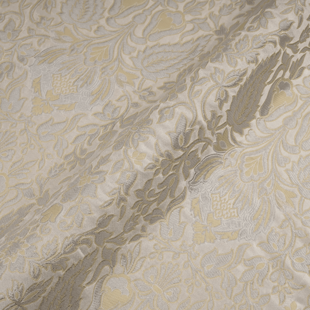 Zebdaan – Pure Katan Satin (Jaaldaar Weave |Beige Resham & Silver Zari) - Zahra Maham