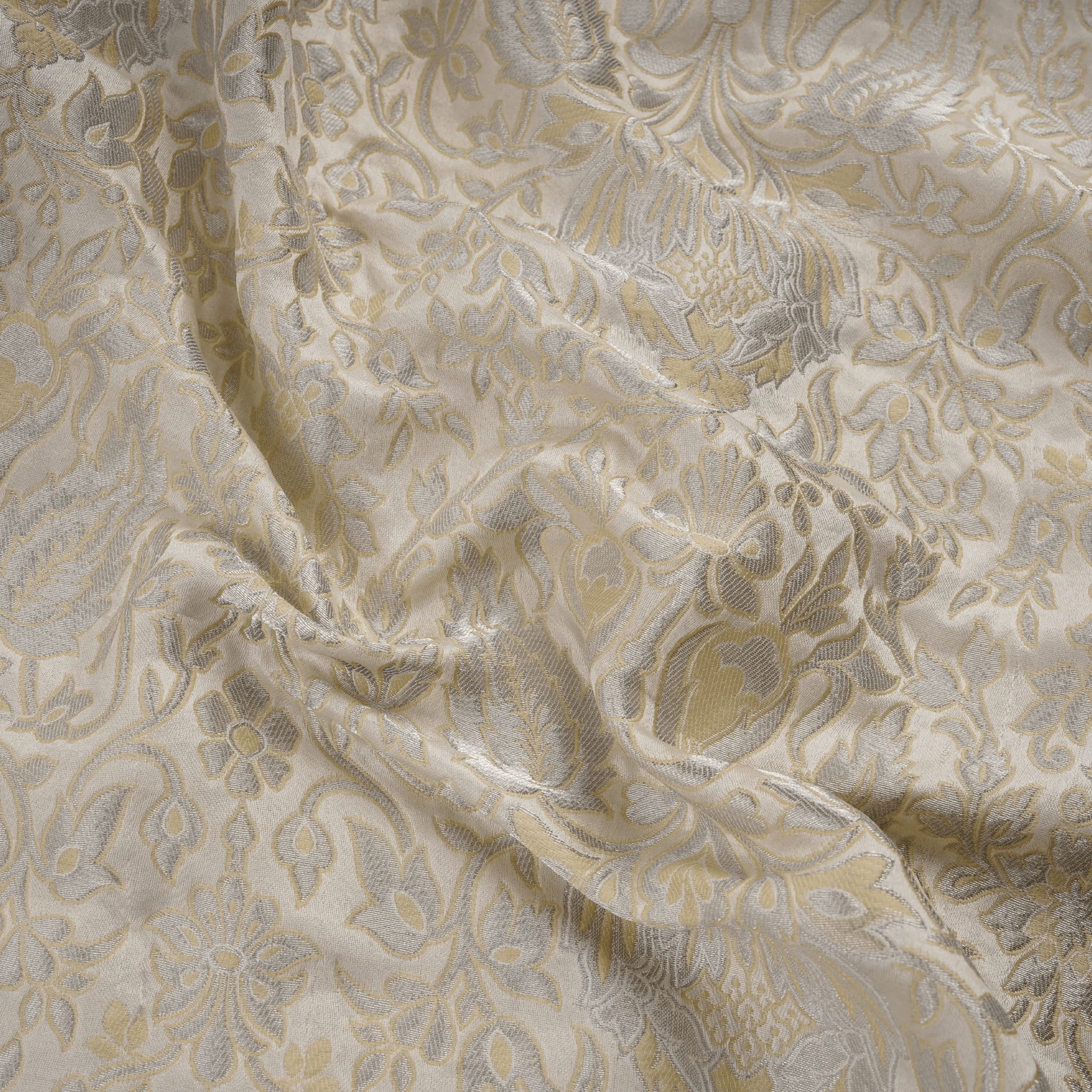 Zebdaan – Pure Katan Satin (Jaaldaar Weave |Beige Resham & Silver Zari) - Zahra Maham
