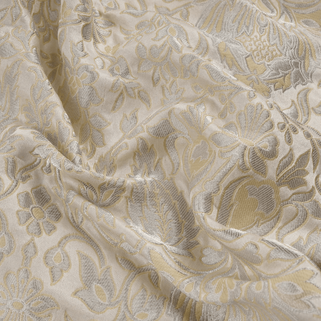Zebdaan – Pure Katan Satin (Jaaldaar Weave |Beige Resham & Silver Zari) - Zahra Maham