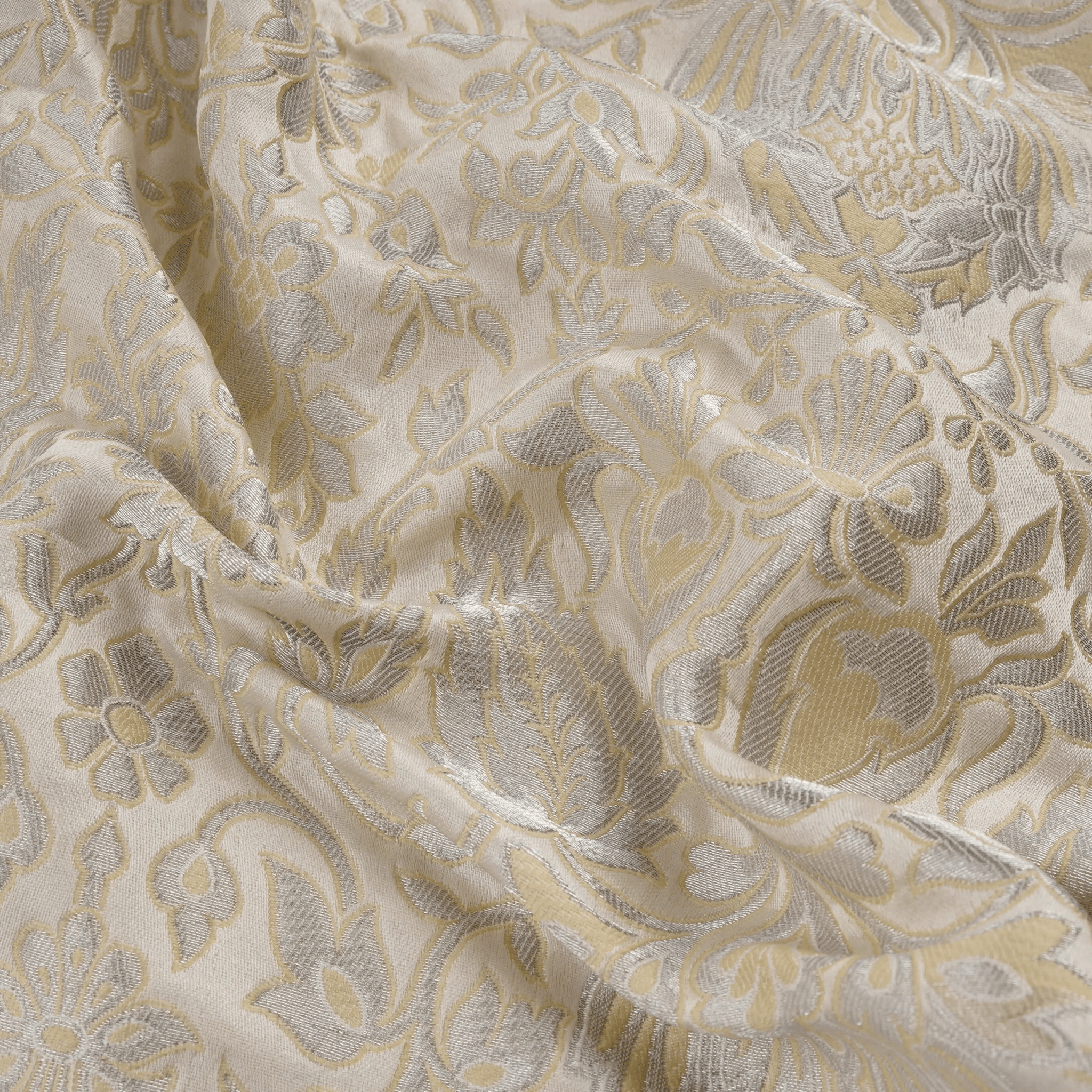 Zebdaan – Pure Katan Satin (Jaaldaar Weave |Beige Resham & Silver Zari) - Zahra Maham